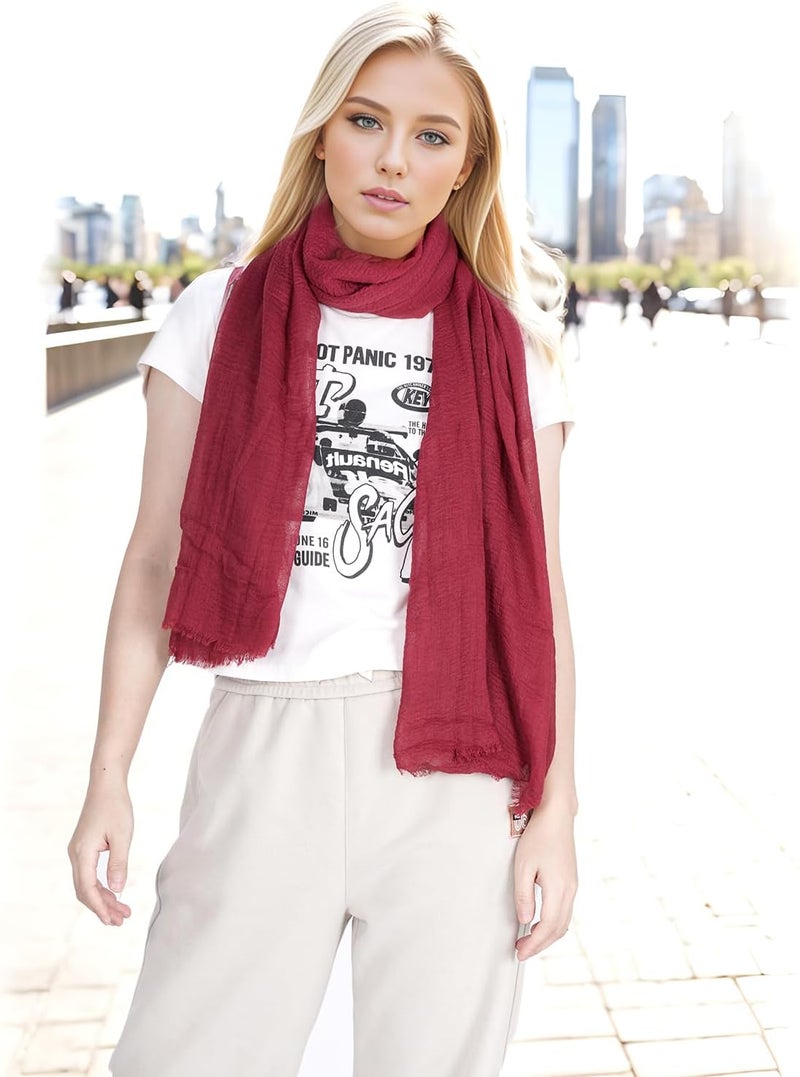Wobe Women Summer Cotton Blend Crinkle Vintage Soft Long Scarf Linen Beach Shawl Wrap - Image 4